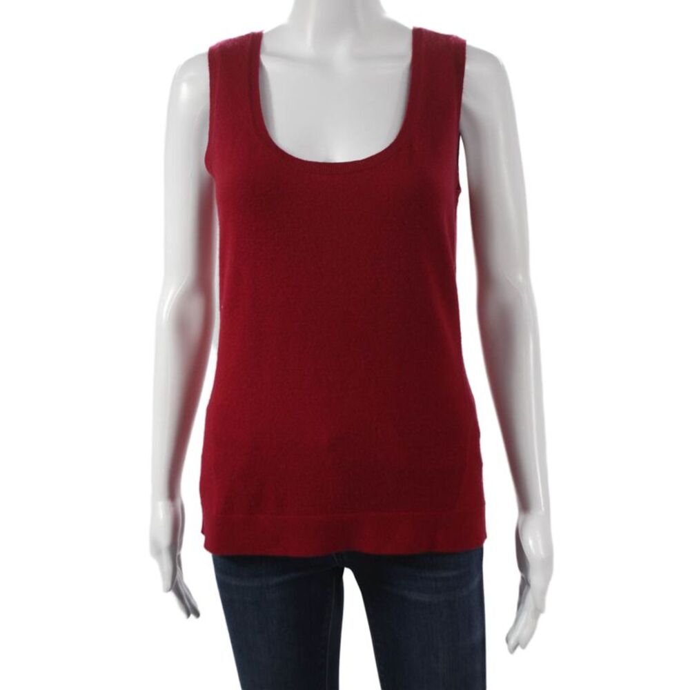 Kinross Cashmere Women Red Cashmere Scoop Neck Sleeveless Vest Sweater Size M